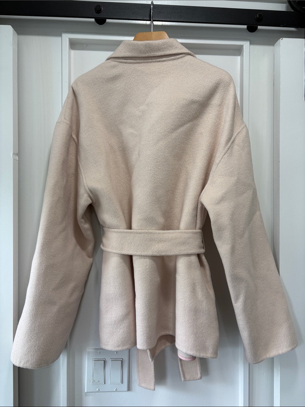 Creme Cozy Plush Double Face Wool Belted Blazer Jacket Size Medium - Picture 10 of 11